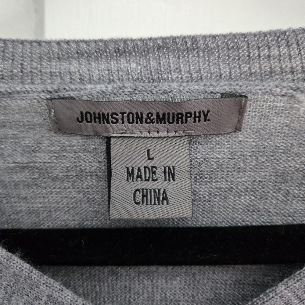 Johnston & Murphy Sweater, Mens Large V Neck Gray & Black Ombre 100% Merino Wool - Picture 4 of 12
